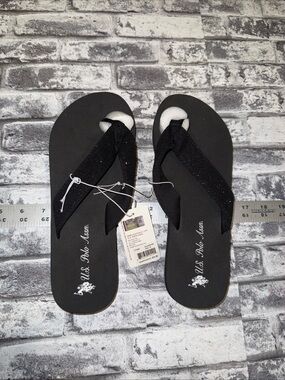 U.S. POLO ASSN. Women’s Black Flip Flops Thong Sandals Size 10 Sparkles NWT